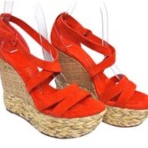 Casadei Fiery Red Wedge Sandals